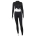 zipper solid color hip-lifting high-elastic long-sleeved high waist top and pant yoga suit NSBDX132803