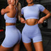 hip-lifting high-elastic round neck high waist short sleeve solid color top and shorts yoga set NSBDX132809