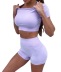 hip-lifting high-elastic round neck high waist short sleeve solid color top and shorts yoga set NSBDX132809