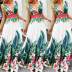 V-neck sleeveless long waist flower printed dresses NSFH132816