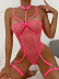 hanging neck sling hollow wrap chest solid color see-thriugh one-piece underwear NSRBL132836
