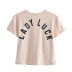camiseta de manga corta con cuello redondo y letras rosas estampadas NSAM132863
