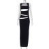 hollow sleeveless slim long solid color dress NSHLJ132878