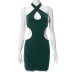 hollow sleeveless hanging neck slim backless solid color dress NSHLJ132898