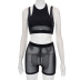 high-waist hanging neck sling tight solid color see-through vest and shorts suit NSMX133499