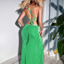 cross sling backless chain lace-up slim slit solid color dress NSAFS133515