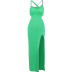 cross sling backless chain lace-up slim slit solid color dress NSAFS133515