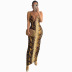 deep V suspender slit long backless slim snake print dress NSMG133540
