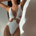 sleeveless waistless lace-up deep v hollow solid color/print one-piece swimsuit NSLKL133556