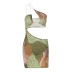 printing slanted shoulder sling hollow wrap chest slit dress NSLKL133557