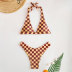 hanging neck backless slim plaid bikini two-piece set NSLRS133562