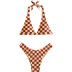 conjunto de dos piezas de bikini delgado a cuadros sin espalda con cuello colgante NSLRS133562