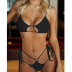 sling hollow wrap chest lace-up solid color/striped bikini two-piece set NSLRS133564