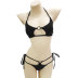 Conjunto de dos piezas de bikini de color sólido con cordones en el pecho con honda hueca y rayas NSLRS133564