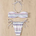 hanging neck wrap chest high waits striped bikini two-piece set NSLRS133566