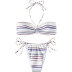 hanging neck wrap chest high waits striped bikini two-piece set NSLRS133566