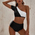 ruffle single-shoulder sleeveless high waist color matching Tankini two-piece set NSLRS133568