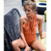 backless hanging neck slim high waist sleeveless solid color one-piece swimsuit NSLRS133569