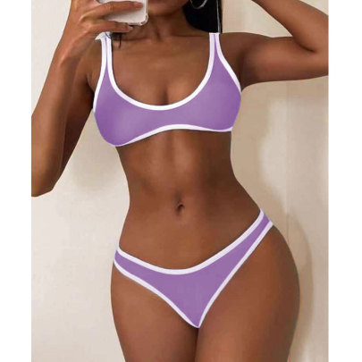 Sling Backless Low-cut Slim Color Matching Bikini Two-piece Set NSLRS133570