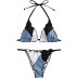 wrap chest hanging neck high waist color matching bikini two-piece set NSLRS133574
