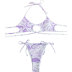 hanging neck hollow lace-up high waist striped bikini two-piece set NSLRS133578