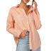 Camisa holgada de manga larga a rayas/color liso con botonadura sencilla-Multicolor NSFH133589