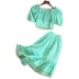 one word neck puff sleeve hollow jacquard high waist solid color top and skirt suit NSYXG133607
