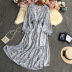 long sleeve large swing v neck waist flower print dress NSYXG133612