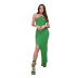 single-shoulder sleeveless slit sling slim long solid color dress NSMG133627