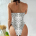 hanging neck backless wrap chest hollow snake print one-piece swimsuit NSLRS133653