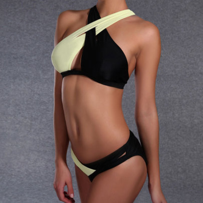 Conjunto De Dos Piezas De Bikini A Juego De Color Sin Espalda Con Escote Cruzado En El Pecho NSLRS133654