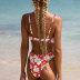 conjunto de dos piezas de bikini con estampado floral/lunares y cintura alta con cordones NSLRS133656