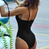 High Waist backless hollow lace-up solid color One Piece Swimsuit NSLRS133657