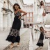 embroidered suspender waist low-cut backless lace-up long dress NSYF133683