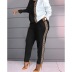 conjunto de top y pantalón de cintura alta con cuello redondo y manga larga en contraste de color estampado NSYF133689