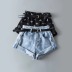 print casual Curled High Waist Denim Shorts With Belt NSXDX133696