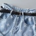 print casual Curled High Waist Denim Shorts With Belt NSXDX133696