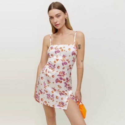 Fruit Print Sling Slit Backless Slim A-line Dress NSXDX133702