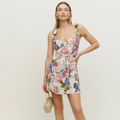 Sling Backless Slim Lace Up Flower Print Dress NSXDX133706