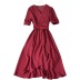bubble short-sleeved irregular ruffle v neck solid color dress-Multicolor NSYXG133716