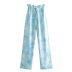 hanging neck backless lace-up high waist tie-dye satin vest and pant set NSAM133722