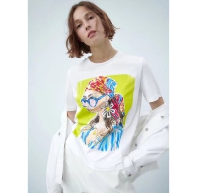 Girl Printed Short Sleeve Loose Round Neck T-Shirt NSAM133724
