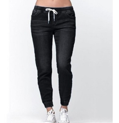 Elastic Waist Lace-up Slim High Waist Jeans NSWL133717