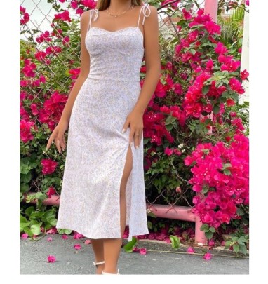 High Waist Slit Sling Low-cut Backless Floral Dress NSYXB132818