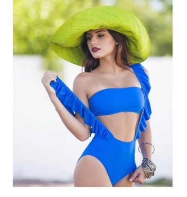 Solid Color Ruffle Sling Backless Tube Top And One-piece Swimsuit NSCSM132785