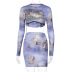 Printed round neck long sleeve tight top and Skirt Set NSBDX132917