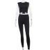 sleeveless round neck high waist slim solid color milk silk vest trousers suit NSBDX132918