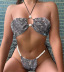 Conjunto de dos piezas de bikini cruzado en el pecho con cintura alta y escote colgante con perlas de estrás-Multicolor NSYML132929
