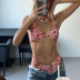 conjunto de dos piezas de bikini floral de cintura alta sin espalda con cuello colgante NSSWF132956