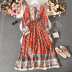 print Retro ethnic style lace-up long sleeve large swing dress NSYXG132966